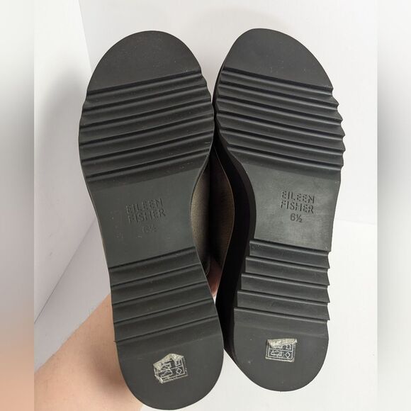 Eileen Fisher Loti Taupe Leather Platform Clog Mules Slip On Womens 6.5 - Picture 5 of 5